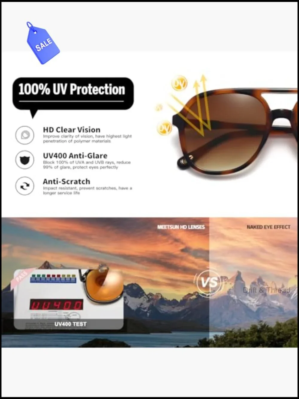 Retro Oversized Aviator Sunglasses 3-Pack UV400 Double Bridge Unisex Pilot